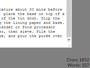 When editing, FlowNotes shows a running character and word count in the bottom right of the screen
